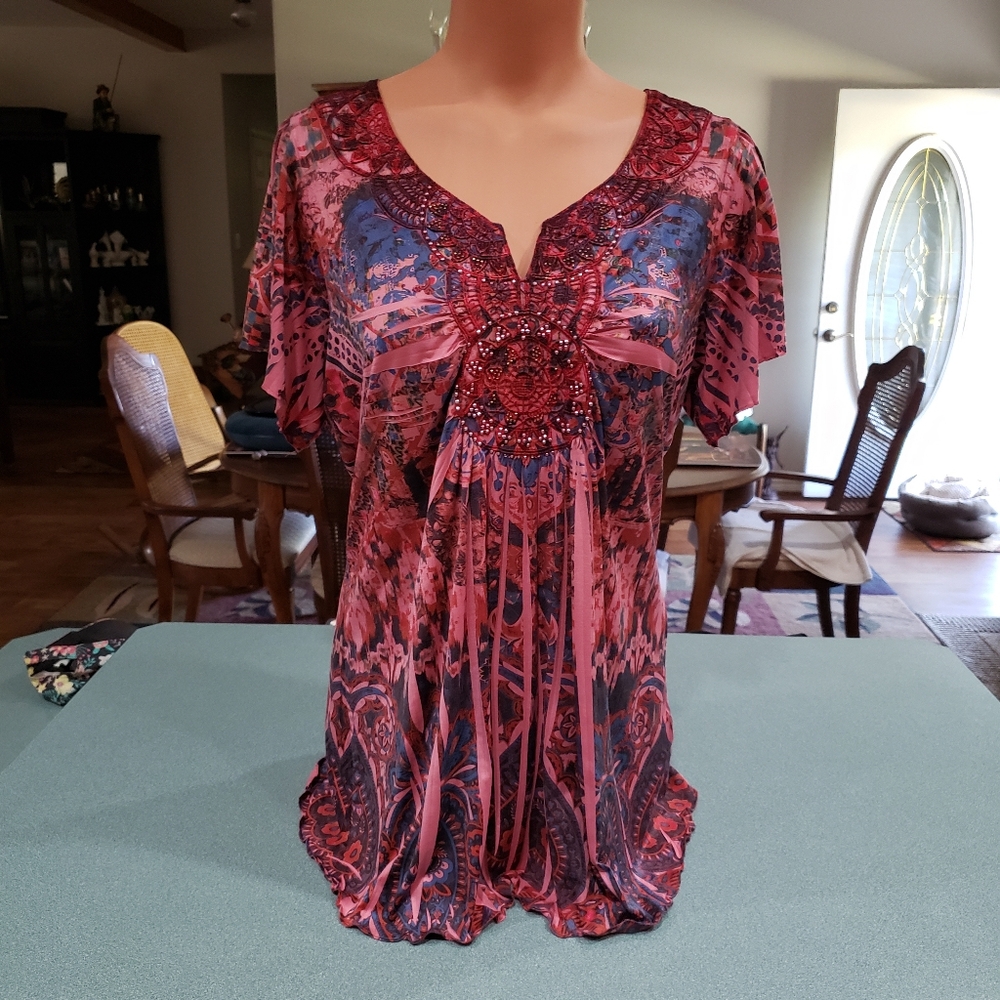 Covington Pink and Blue Patterned Blouse Y2K Sublimation Fairy